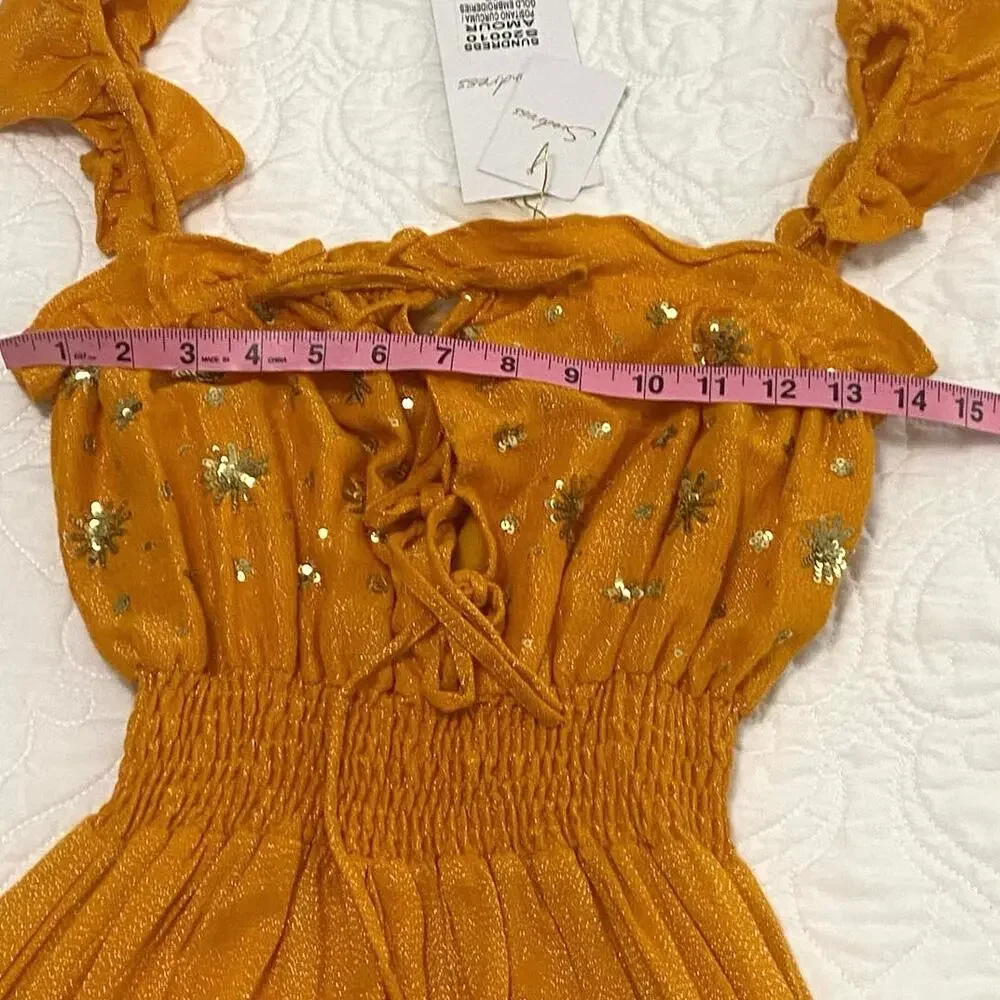 REVOLVE Orange Ruched Ruffled Midi Dress - Picture 7 of 11